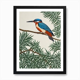 Kingfisher 2 Linocut Bird Art Print