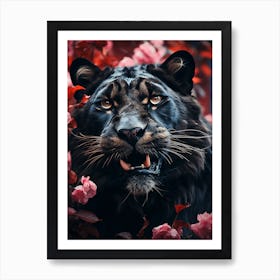 Floral black lion Art Print