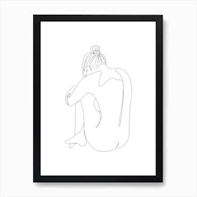 Nude Woman Sitting Line art Art Print