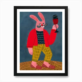 Hare Rabbit with A Glass of Wine with A Cool Outfit Art Print