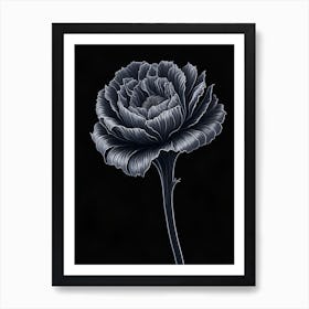 A Carnation In Black White Line Art Vertical Composition 43 Art Print