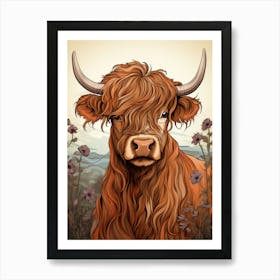 Neutral Tones Portrait Of Highland Cow 1 Art Print