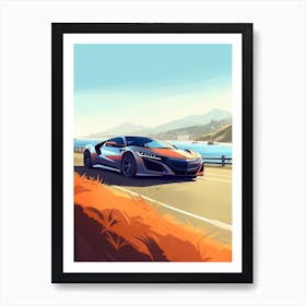 A Acura Nsx In The Pacific Coast Highway Car Illustration 1 Art Print