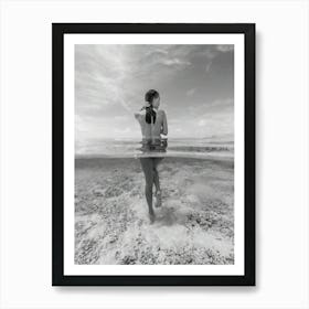 Naked Woman Standing In Ocean Art Print