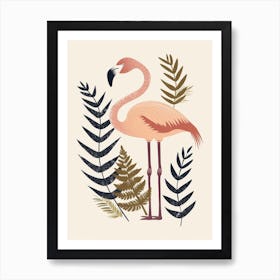 Lesser Flamingo And Ferns Minimalist Illustration 4 Art Print