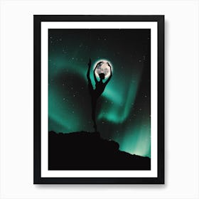 Silhouette Of A Dancer With Moon Aurora Art Print