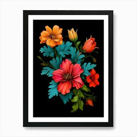 Flowers On A Black Background 8 Art Print