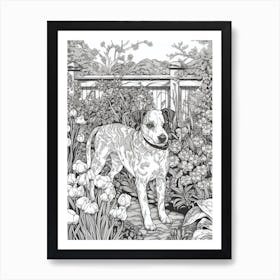 Drawing Of A Dog In Brooklyn Botanic Garden, Usa In The Style Of Black And White Colouring Pages Line Art 01 Art Print