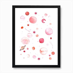 Moon and Stars - Red Art Print