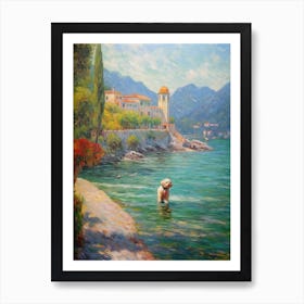 A Painting Of A Dog In Isola Bella Garden, Italy In The Style Of Impressionism 03 Art Print