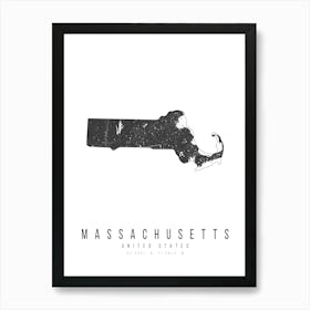 Massachusetts Mono Black And White Modern Minimal Street Map Art Print