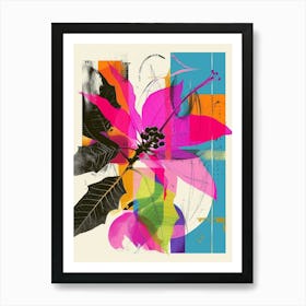 Poinsettia 3 Neon Flower Collage Art Print