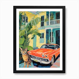 Chevrolet Impala Vintage Car With A Cat, Matisse Style Painting 2 Art Print