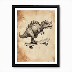 Vintage Stegosaurus Dinosaur On A Skateboard   2 Art Print