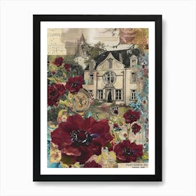 Burgundy Flowers Scrapbook Collage Cottage 2 Art Print