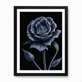 A Carnation In Black White Line Art Vertical Composition 49 Art Print