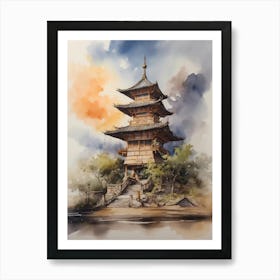 Watercolor Of A Pagoda Art Print