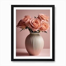 A Vase Of Pink Roses 12 Art Print