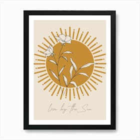 Live By the Sun, Yellow Floral Sun, Boho Art Print