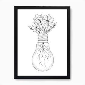 Light Bulb With Flowers Art Print