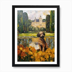 Painting Of A Dog In The Palace Of Versailles Gardens, France In The Style Of Gustav Klimt 04 Art Print
