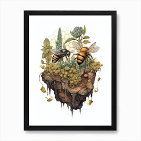 Ashy Mining Bee Beehive Watercolour Illustration 4 Art Print