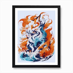 Fox In The Water2 Art Print