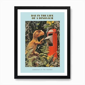 Dinosaur At The Postbox Retro Collage 2 Poster Art Print