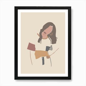 Woman Holding A Book Boho Earth Colors Illustration Art Print