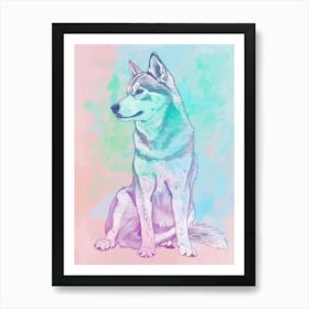 Husky Dog Pastel Line Painting 3 Art Print