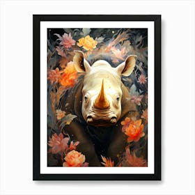 Floral Fantasy Rhino Poster