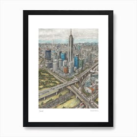 Seoul South Korea Drawing Pencil Style 2 Travel Poster Art Print