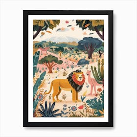 Barbary Lion Interaction Illustration 2 Art Print