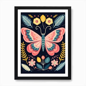 Butterfly With Flowers And Leaves Art Print