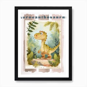 Cute Cartoon Acrocanthosaurus Dinosaur Watercolour 3 Poster Art Print