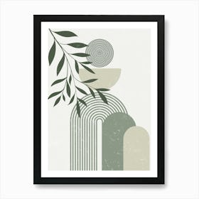 Minimalist Geometric Shapes Branch Leaves Art Print