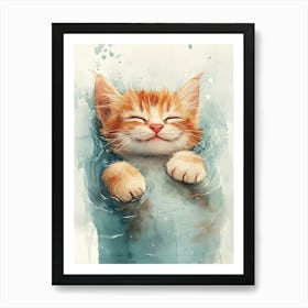 Happy Orange Cat Floating on Water 12 Póster