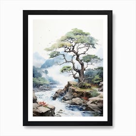 Shiretoko Peninsula In Hokkaido, Japanese Brush Painting, Ukiyo E, Minimal 4 Art Print