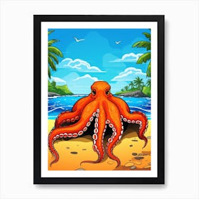 Coconut Octopus Retro Pop Art Illustration 2 Art Print