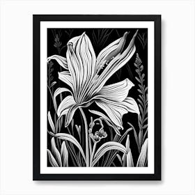 Mariposa Lily Wildflower Linocut 2 Art Print