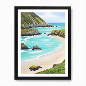 Porthcurno Beach, Cornwall Contemporary Illustration 1  Art Print