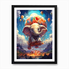 Elephant In A Hot Air Balloon Art Print