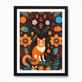 Cat In The Garden Retro Art Print