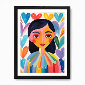 Gouache Style Painting Of A Person In A Stripey Dress With Heart Background Art Print