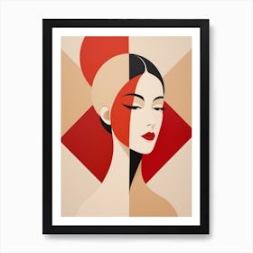 Chinese Woman Abstract red and beige Art Art Print