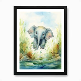 Elephant Painting Scuba Diving Watercolour 4 Art Print