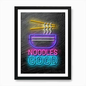 Noodles, sushi — Neon food sign, Food kitchen poster, photo art Art Print