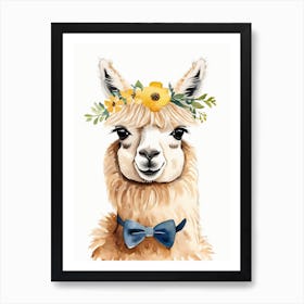Baby Alpaca Wall Art Print With Floral Crown And Bowties Bedroom Decor (7) Art Print