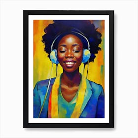 African Woman Listening To Music Art Print