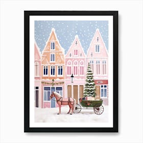 Amsterdam Travel Christmas Painting Pink Horse Art Print